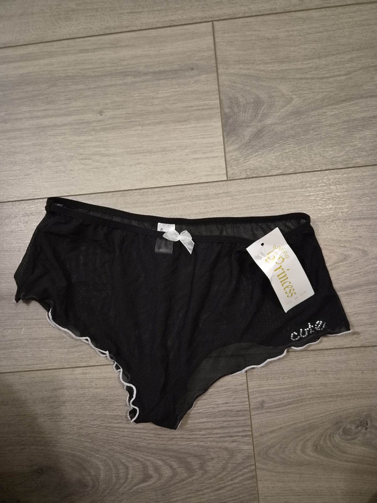 BNWT Princess Sheer Black & Pink Mesh & Diamante Cute Briefs Size 8-10