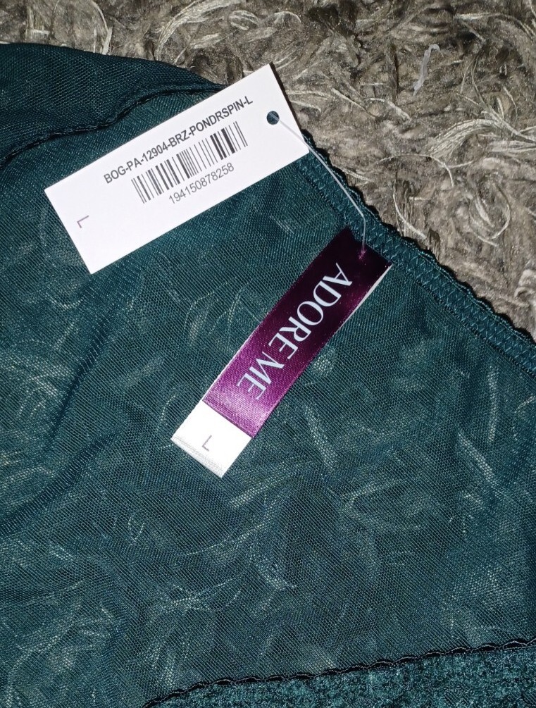 Adore Me/VS Velvet & Mesh Keyhole Brazilian Panty NEW Large Dark Green