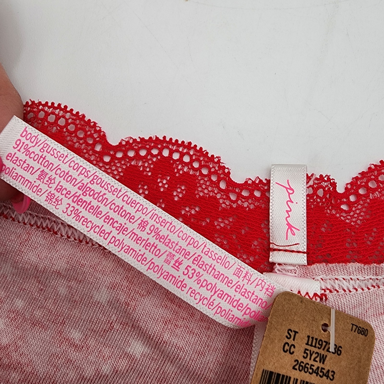 Victorias Secret PINK Cheeky PANTY XL Lace Trim Red White Stars NWT
