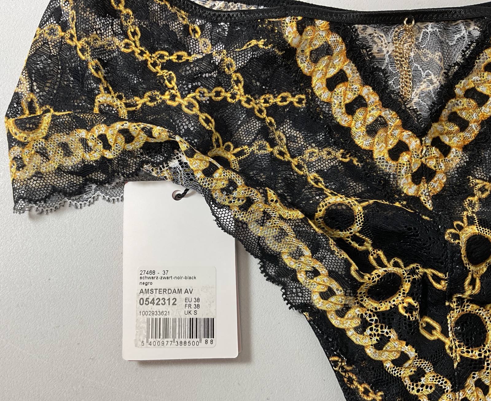 Prima Donna Twist Lace Panties – Black & Gold – UK Size Small (US 6-8) – New