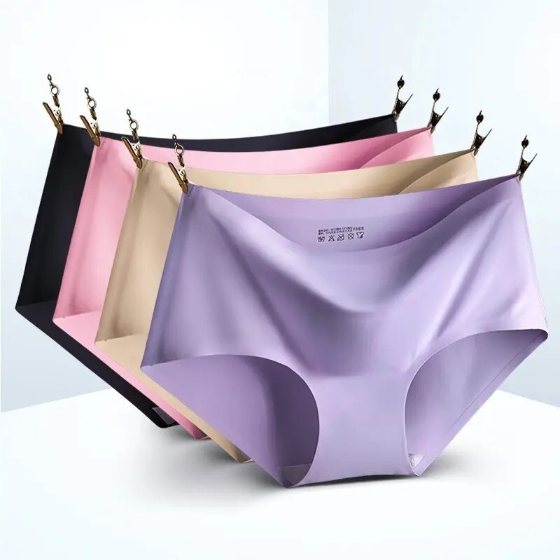 Women Seamless Panties Mid Waist Ladies Knickers Ice Silk Underwear 3/6 Packs
