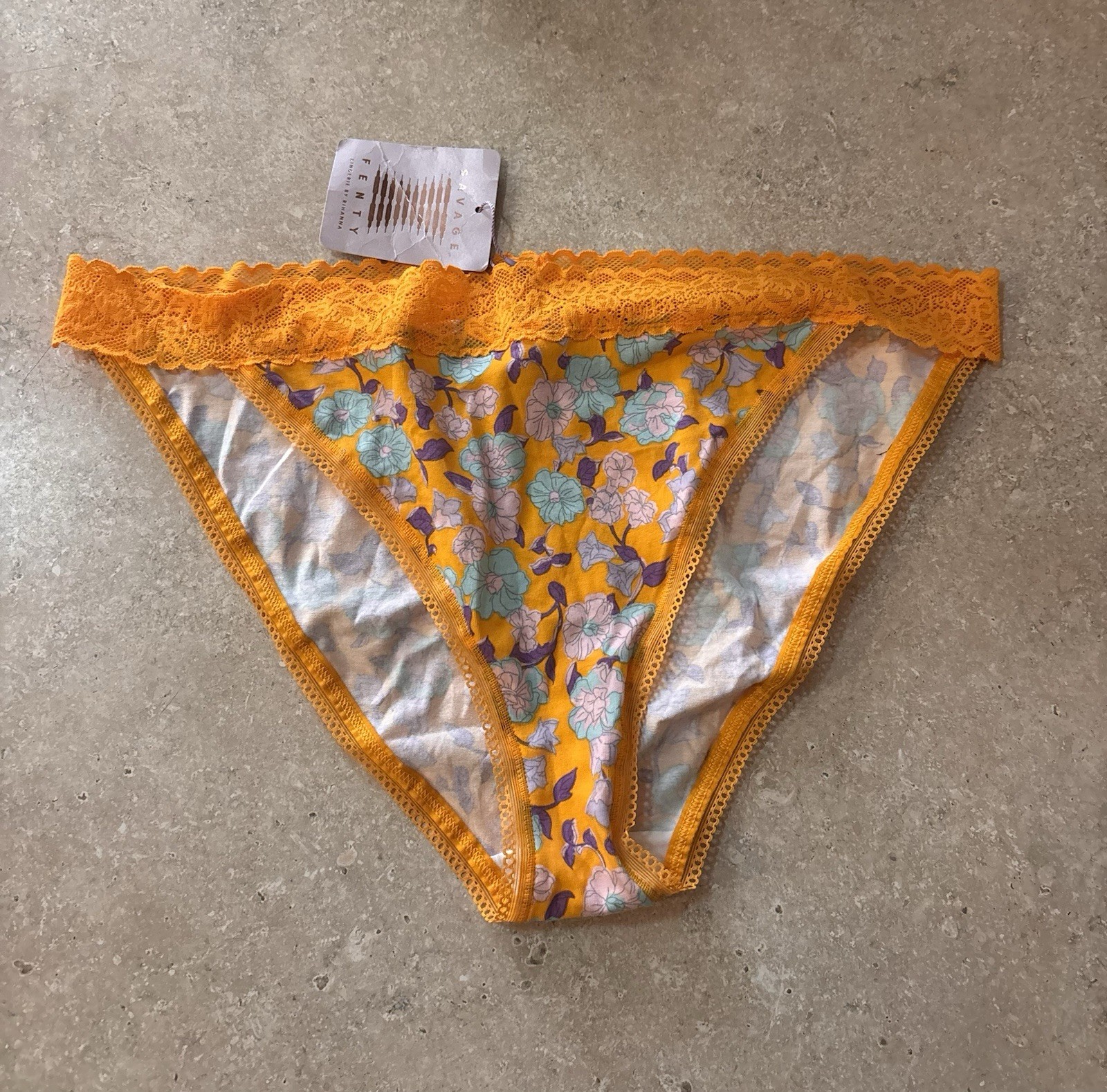 NWT Savage x fenty high waist bikini cut yellow floral underwear