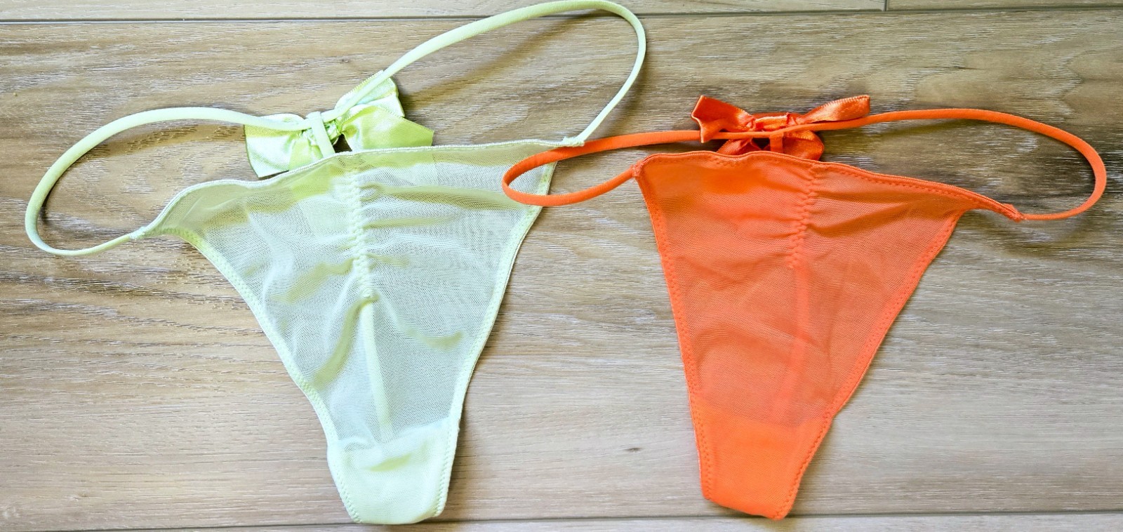 Lot of 2 Vintage Victoria’s Secret Sheer Mesh Satin Jewel Bow V-String Panties S
