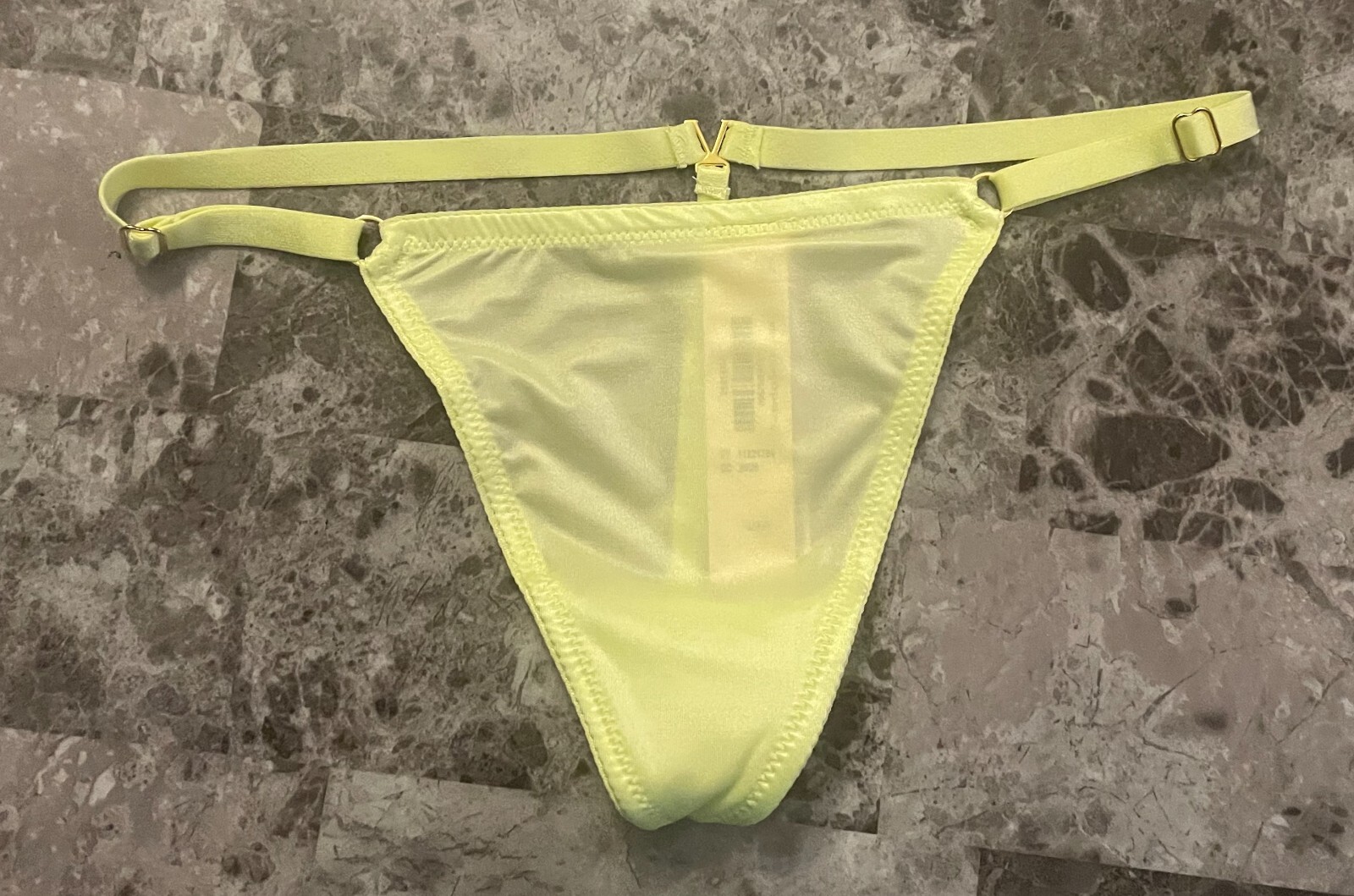 NWT VICTORIA’S SECRET CITRON SATIN SMOOTH GOLD ADJUSTABLE STRAP V STRING PANTIES