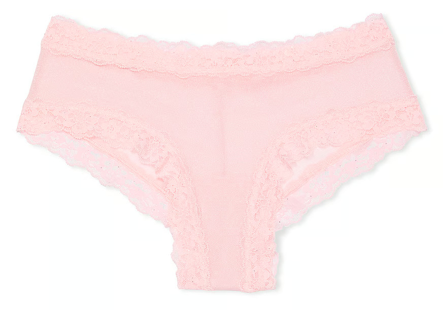 XL Pink SHIMMER Victoria’s Secret Stretch Cotton Lace-Waist & Leg Cheeky Pantie