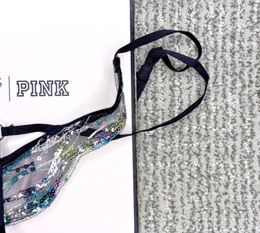 Victoria’s Secret Very Sexy NWT Large Black Siren Sequin Strappy V String Panty