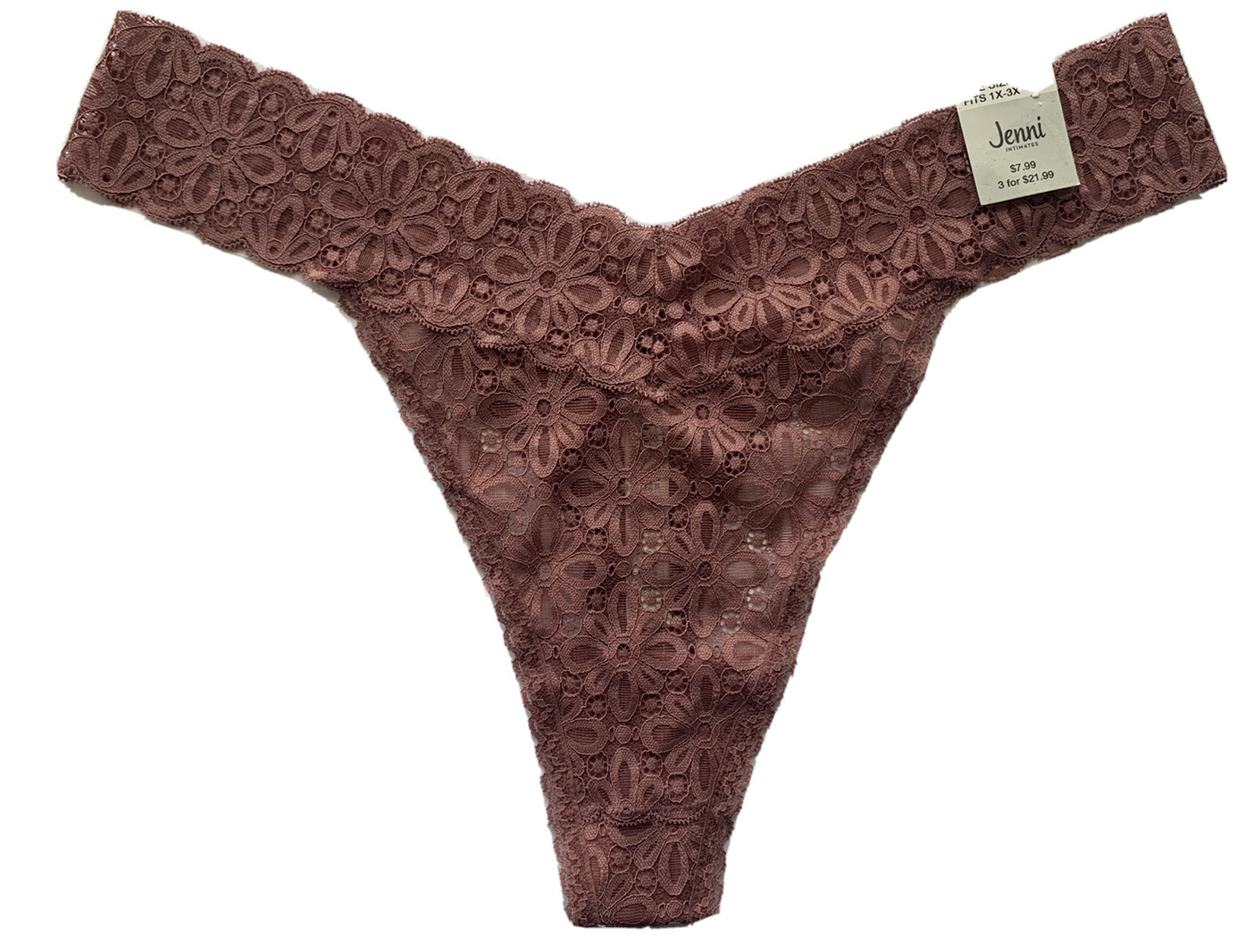 Jenni All Over One Size Lace Thong Underwear, One Size fits 1X-3X