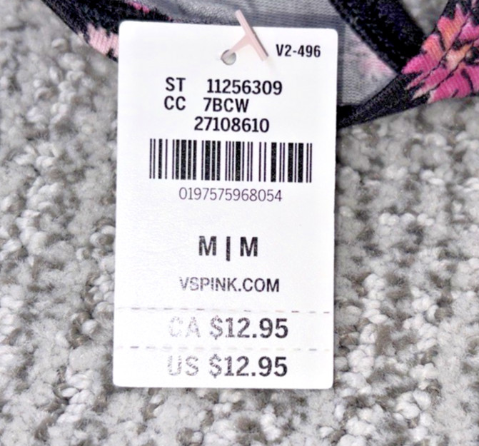 Victoria’s Secret PINK NWT Medium Black Floral Micro Thong Panty Spellout Sexy