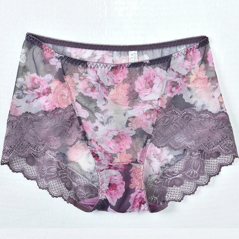 Mesh Lace Panties Mid Rise Womens Sheer Floral Panty Plus Size Underwear