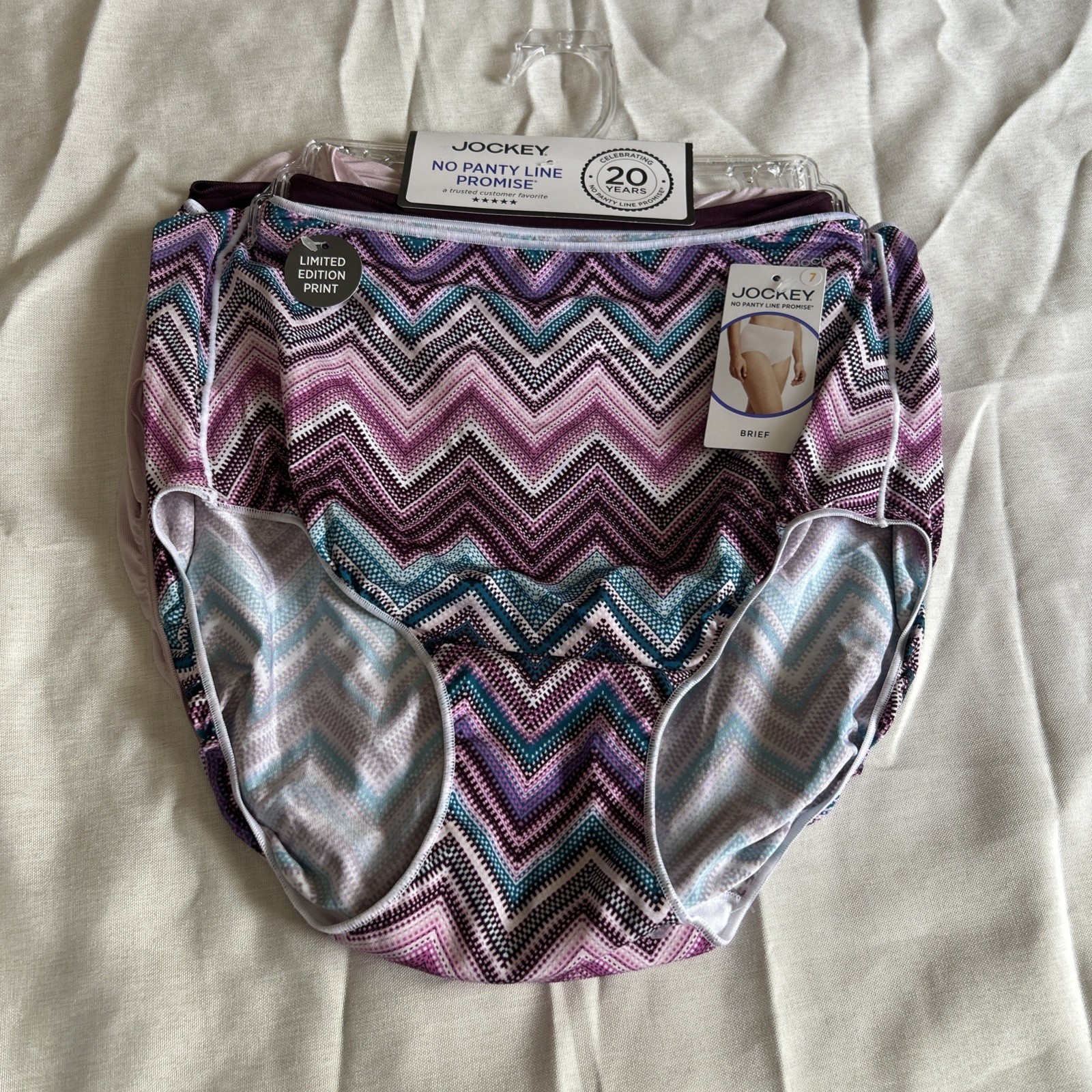 NWT 3 Jockey No Panty Line Promise Size7 Limited Edition Print Hip Brief Panties