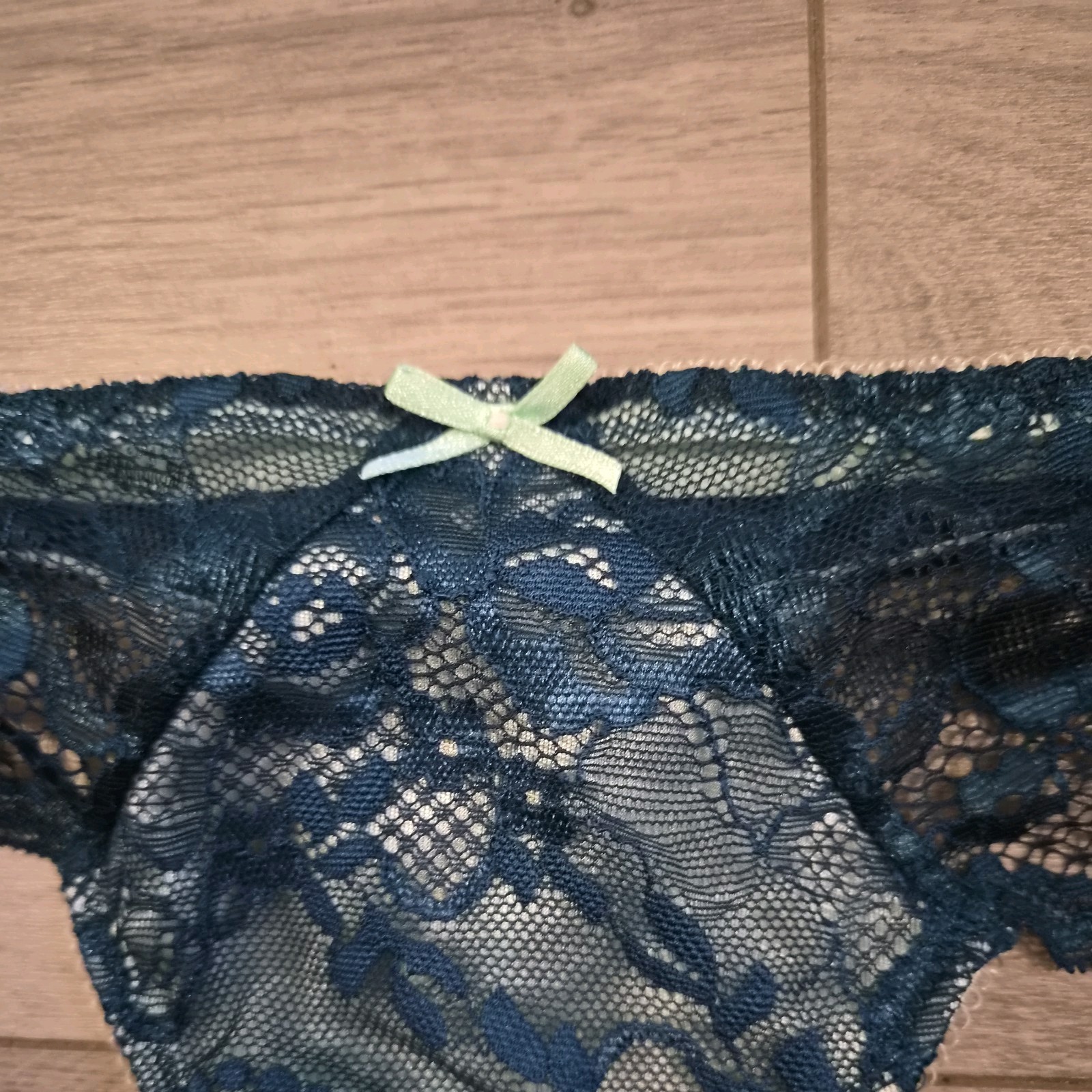BNWOT Ann Summers Deep Teal Blue & Light Green Lace Thong Size 8-10