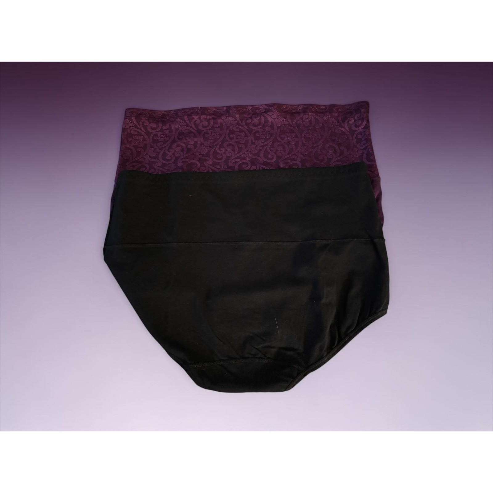 Womens XXL HiWaist Control Panties 2 Black & Purple Jacquard Tummy Smooth NWOT