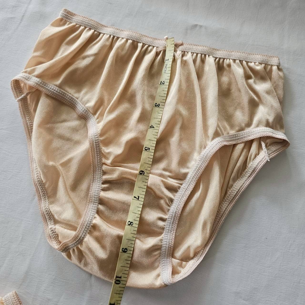6 Bikini Underwear Woman Man Nylon Soft Silky Smooth Mid-Waist Hip34″-38″Beige/L