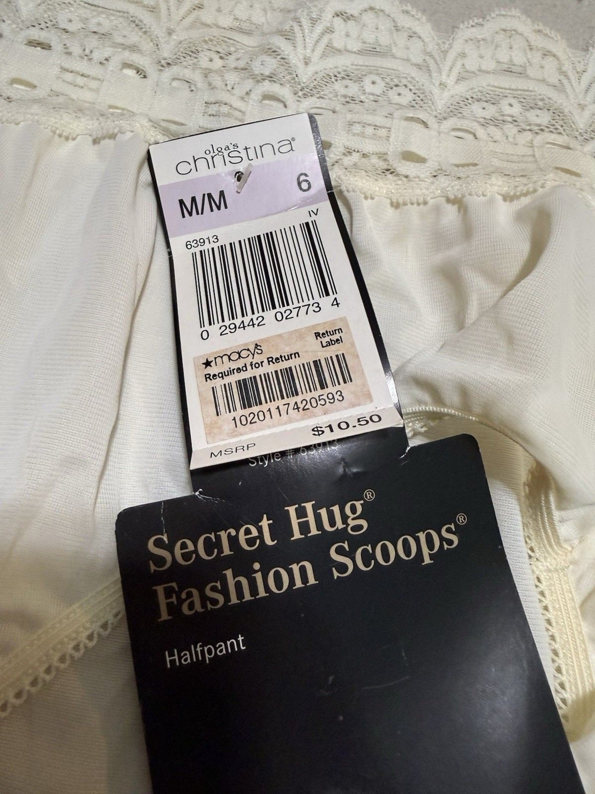 Olga’s Christina Secret Hug Fashion Scoops Halfpant Size 6 NWT Ivory