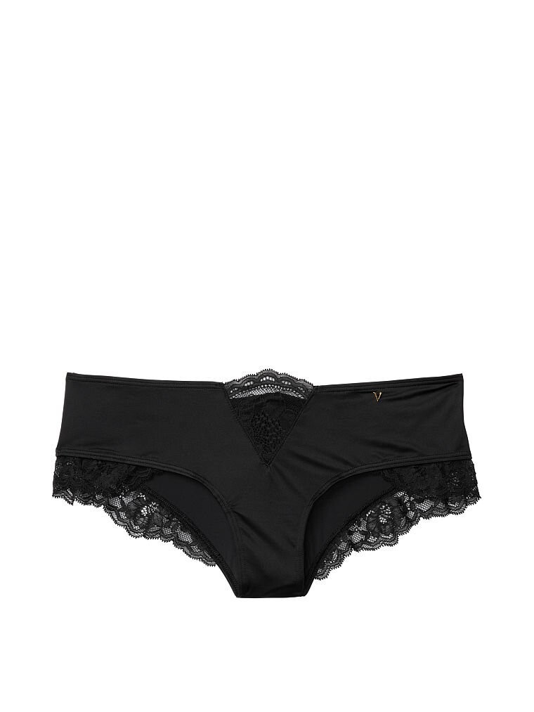 S NOIR Black Satiny Micro Lace Inset Very Sexy Cheeky Victorias Secret Pantie