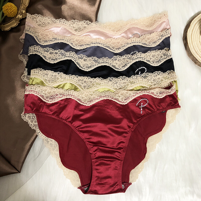 5 Packs Lot Womens Sexy Lace Satin Panties Full Briefs Ladies French Underwear