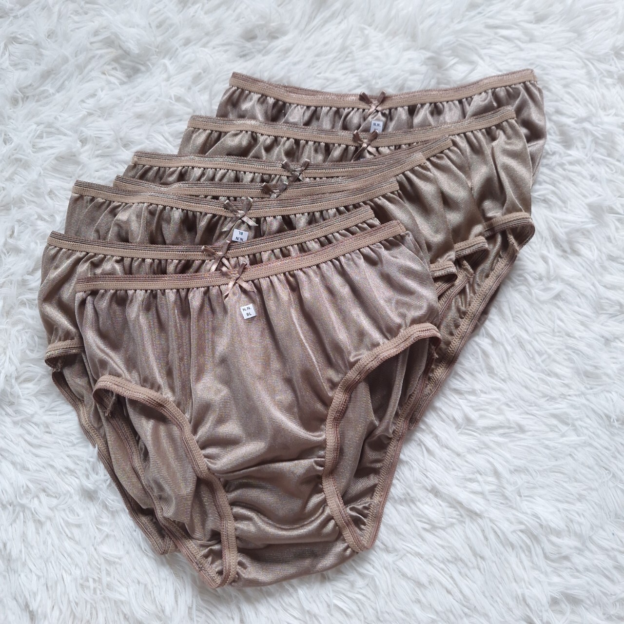 7 Brow Bikini Panties Underwear Woman Vintage Nylon Soft Silky Hip 34″-38″Size L