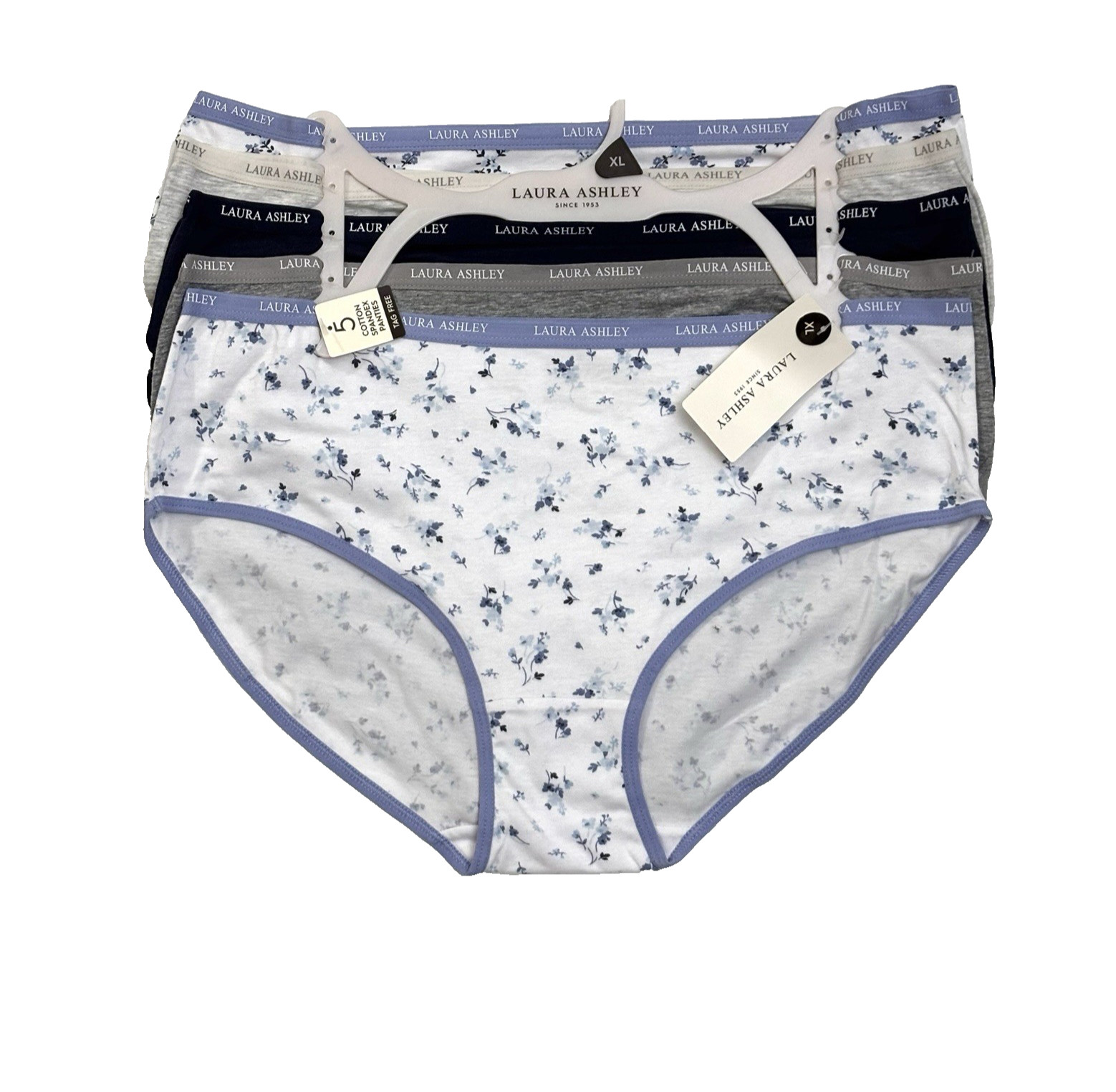 LAURA ASHLEY 5 PACK COTTON MID RISE PANTIES XL FLORAL SOLIDS TAG FREE SUPER SOFT