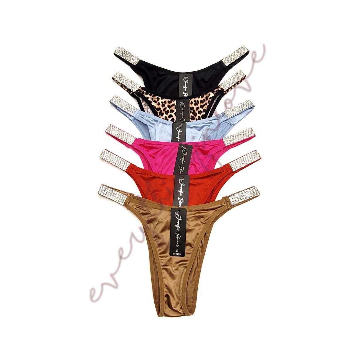 Brilliant Rhinestone Straps Shiny Satin Cheeky Knicker Brazilian Thong Panties