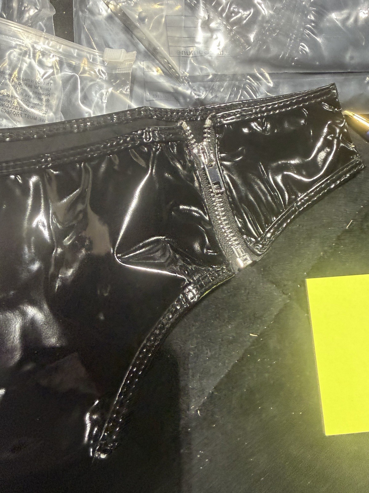 Woman’s High Gloss Sexy Zipper Open Lingerie Underwear Shorts Size XL