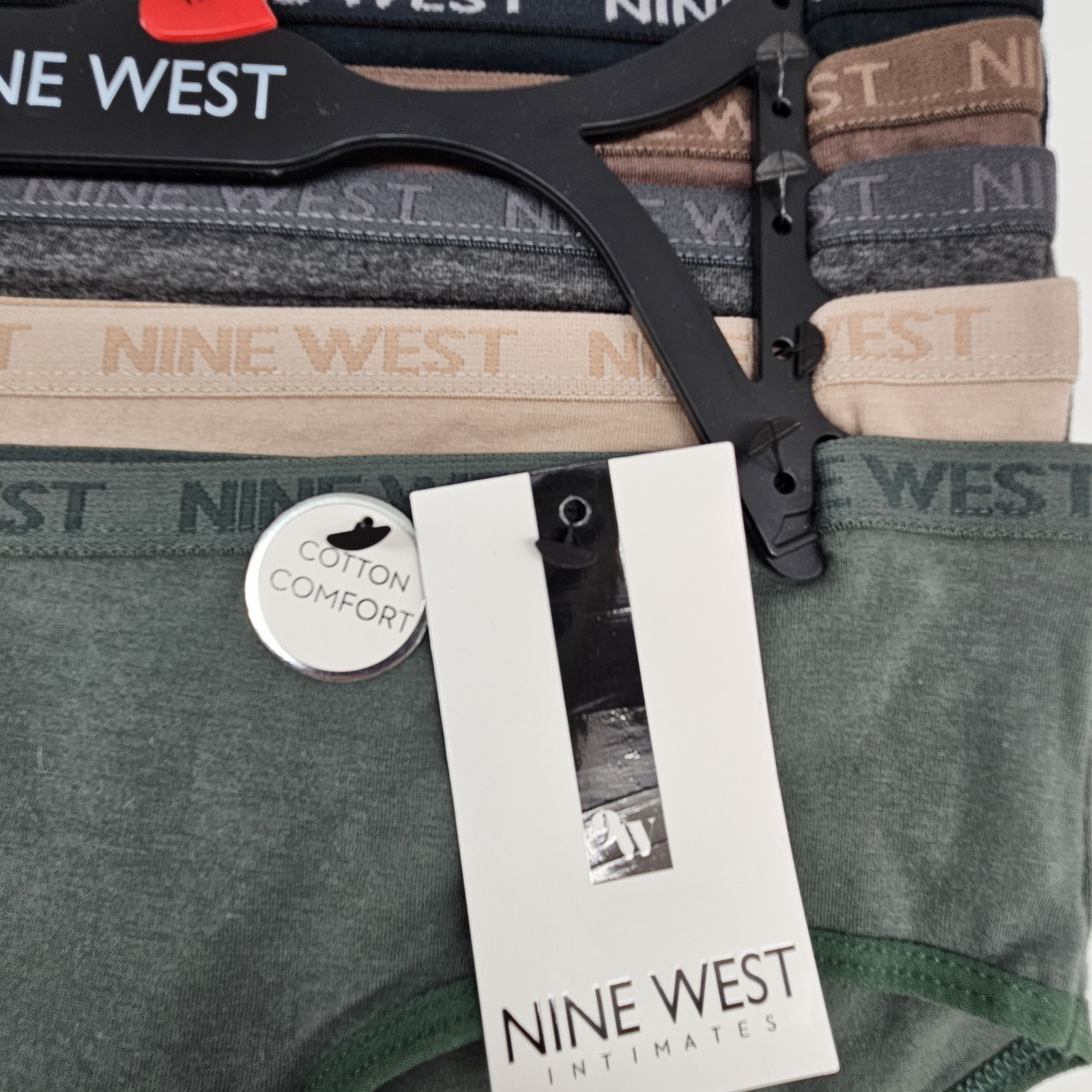 NINE WEST 5 Pack Women’s Large Cotton Logo Panties Black Brown Gray Beige Green