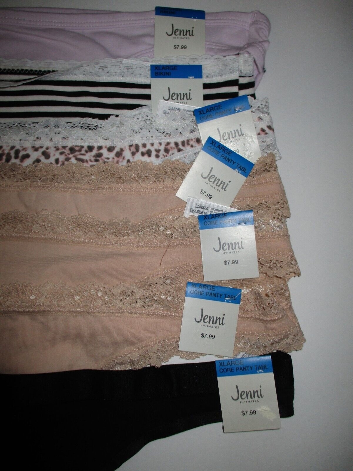 Jenni Womens Sz XL Lace Trim Cotton Bikini Brief Thong Panty Lot of 7