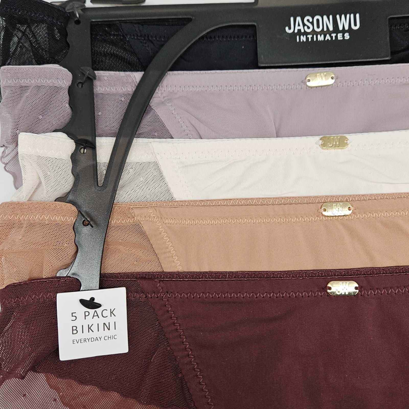 JASON WU 5 Pack Nylon Lace Bikini Panties Women’s S M XL Black Cream Beige Wine