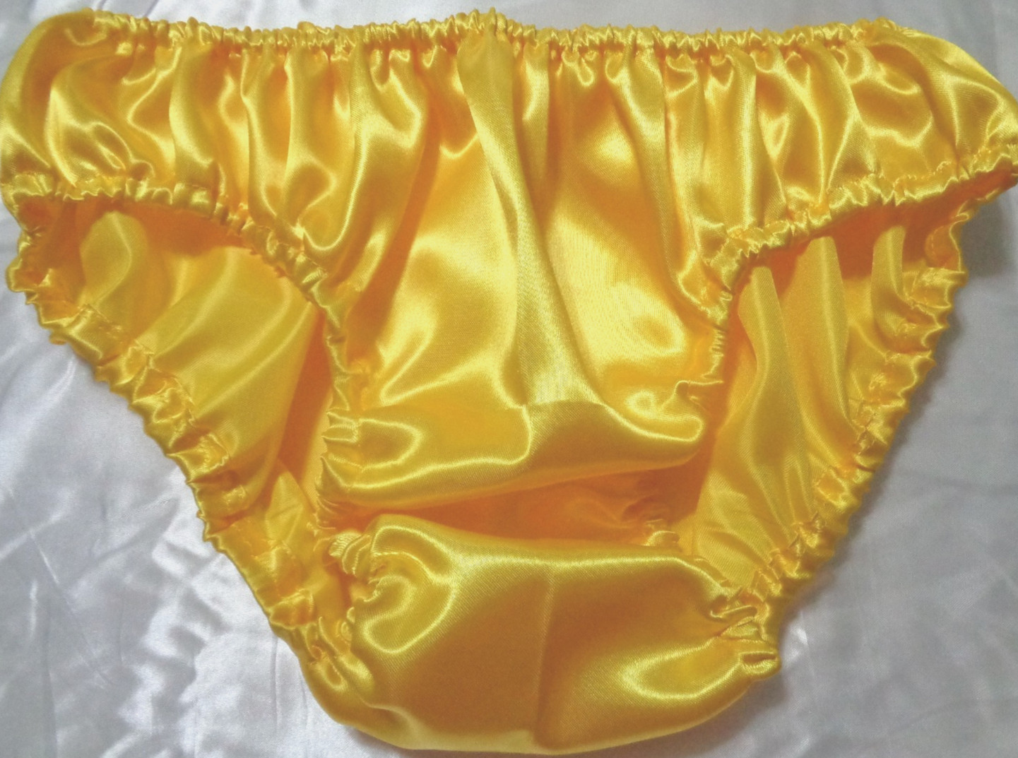 adult sissy bold yellow frilly men satin bikini panties bloomer dress-up 34-47