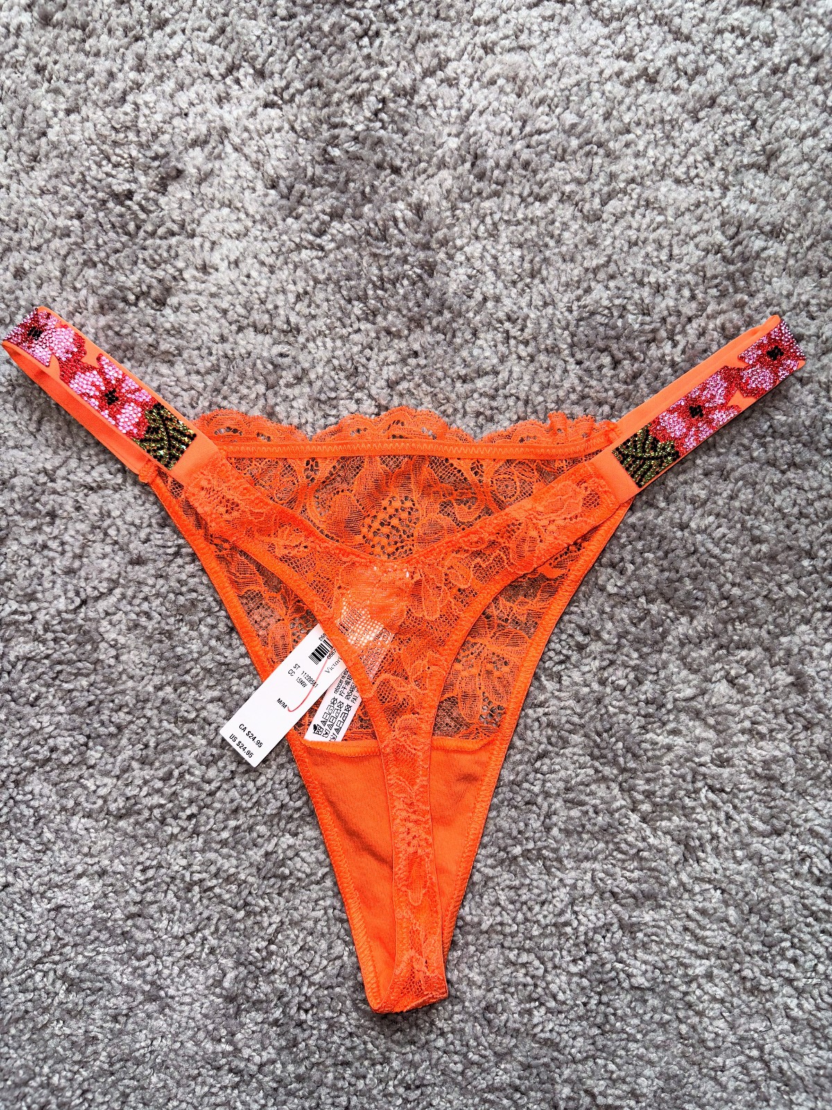 NWT – VICTORIA’S SECRET BLING SHINE STRAP PANTY THONG BRAZILIAN HIBISCUS CHERRY
