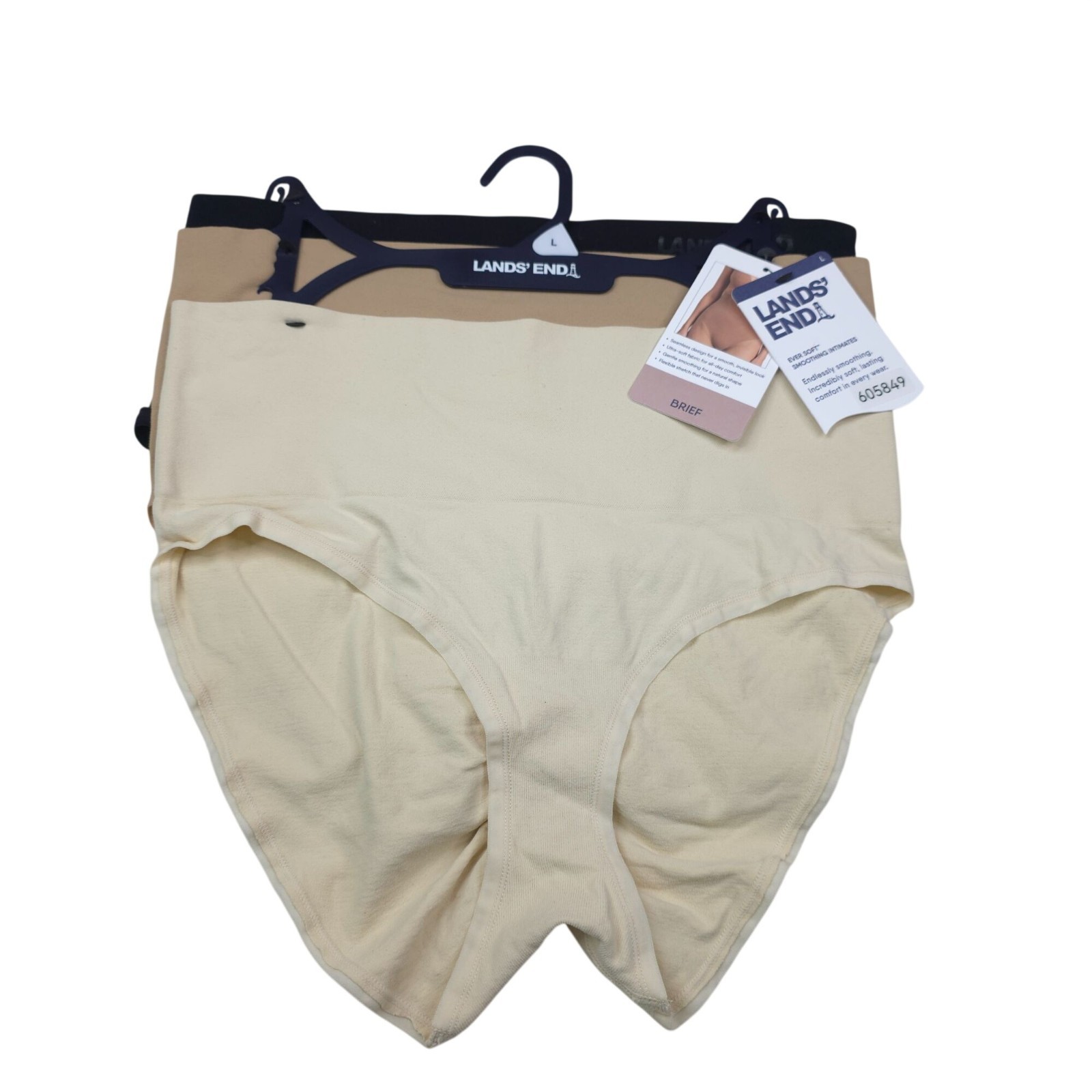 Lands End Ever Soft Smoothing Briefs Panties 3-Pack L Neutral Colors Nylon Blend