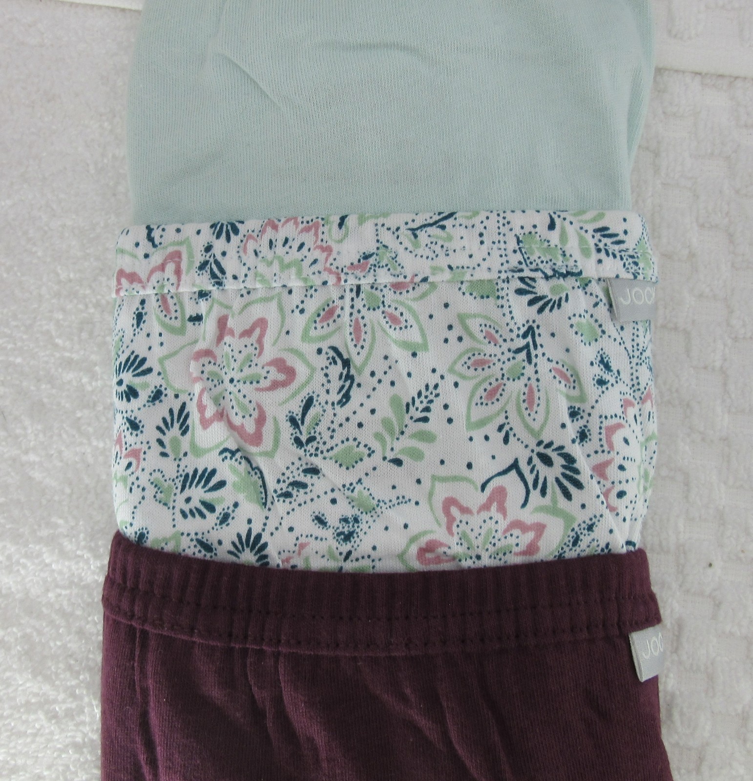 New 3 pack JOCKEY covered waistband 100% cotton STRING GREEN PLUM WHITE FLORAL