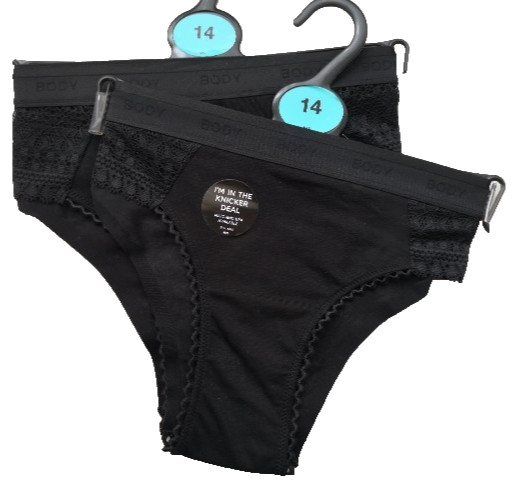 Ladies Set of 2 EX M&S Body Black High Leg Brazilian Knickers Size 14