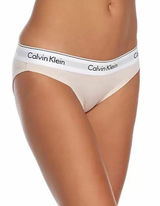 NWT Calvin Klein F3787 “Modern” Logo Cotton Bikini, Baby Pink / White (680)