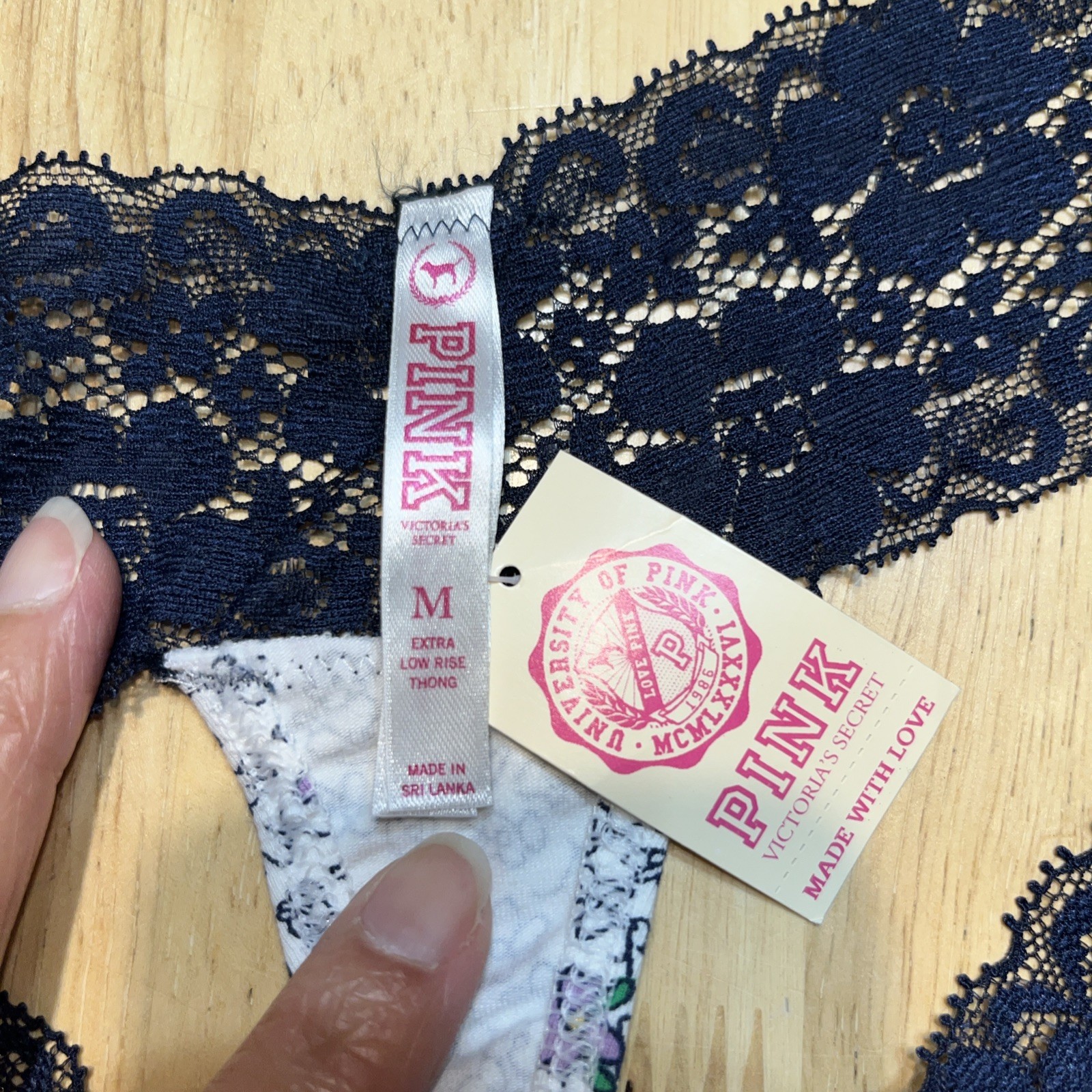 True Vintage Victoria’s Secret PINK Extra Low Rise Lace Waist Cotton Thong Panty