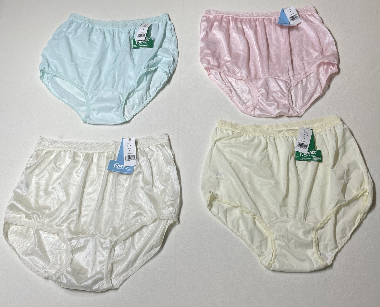 Vintage Carole Women’s Multicolor Nylon Briefs 4 Pairs Size 8 USA NWT