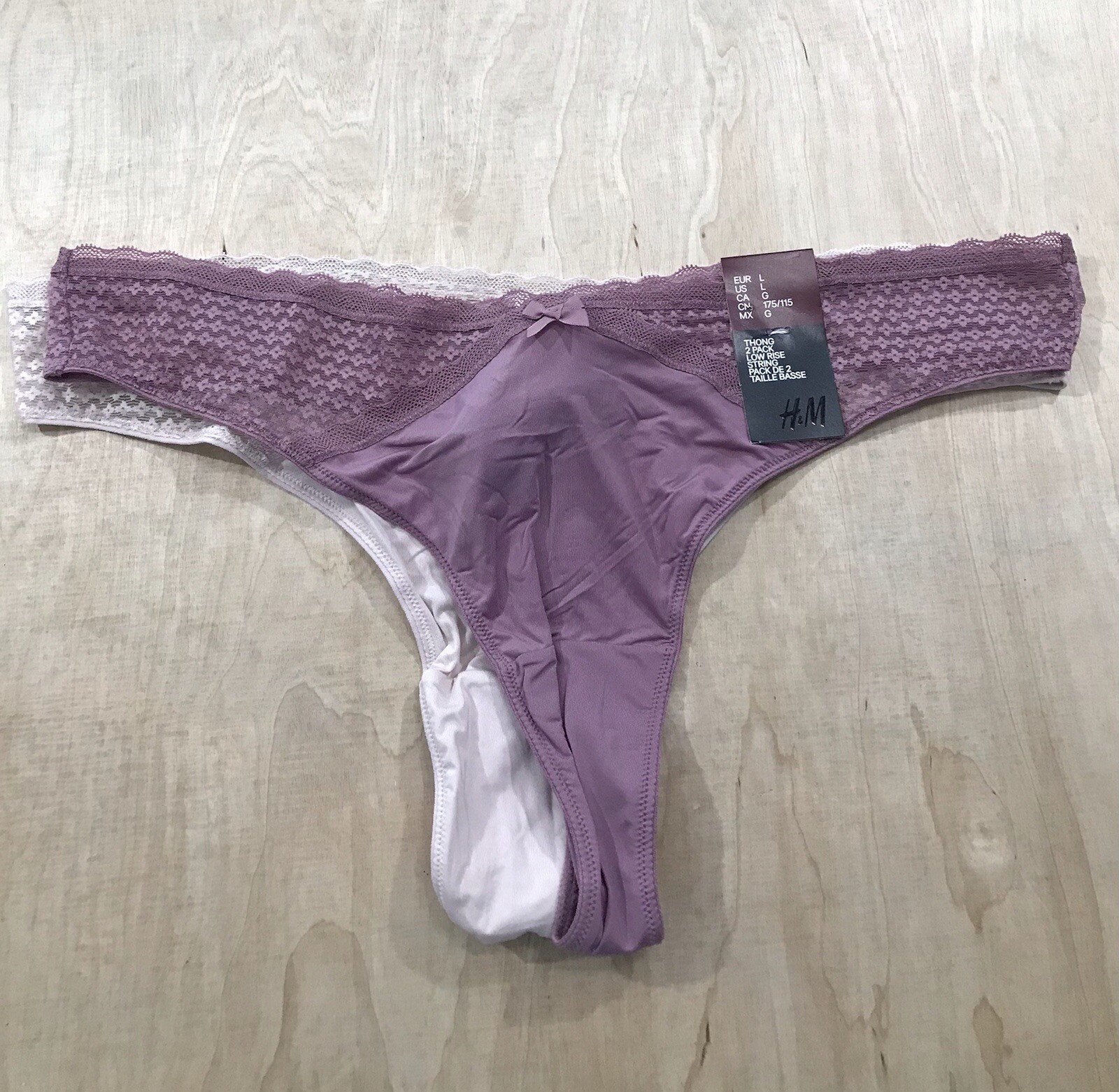 H&M Womens Size L Thongs Panties 2 Pack Low Rise Light Pink Underwear