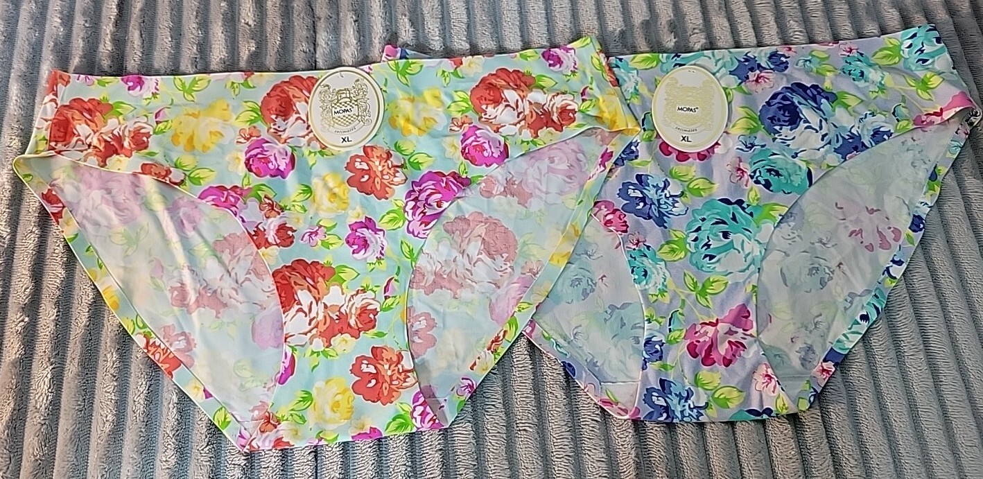 Mopas Floral XL Nylon Spandex Invisible No Show Laser Cut Panty Brief Underwear