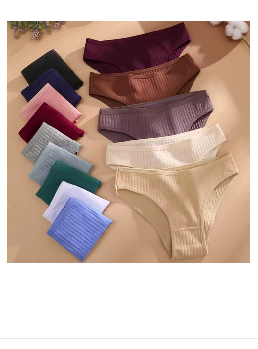 7PCS Women Seamless Cotton Panties Low Rise Breathable Stripe Briefs Lingerie