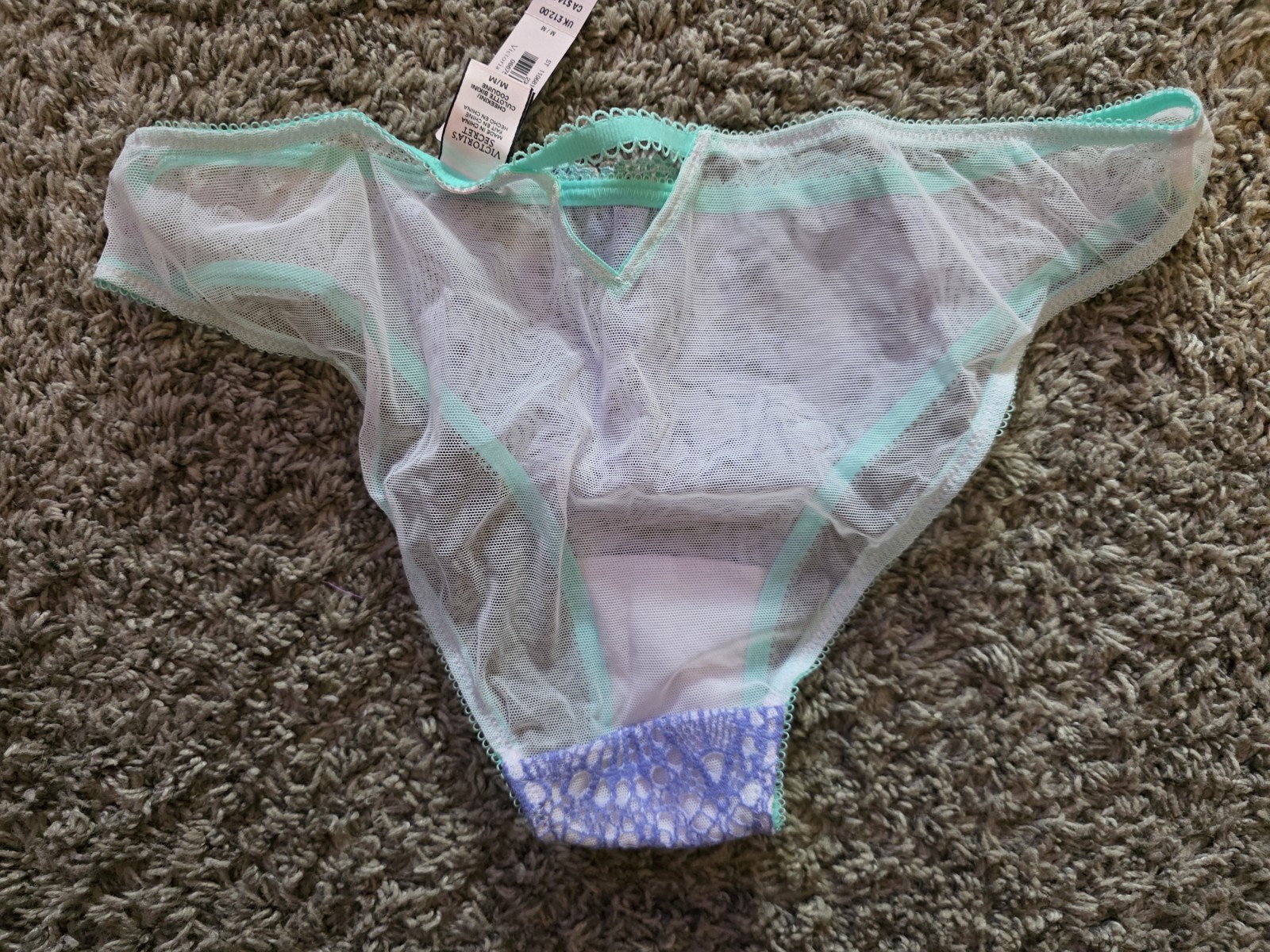 NWT Victoria Secret Underwear Sz Medium, Mint Trim, Lavendar Lace, White Mesh