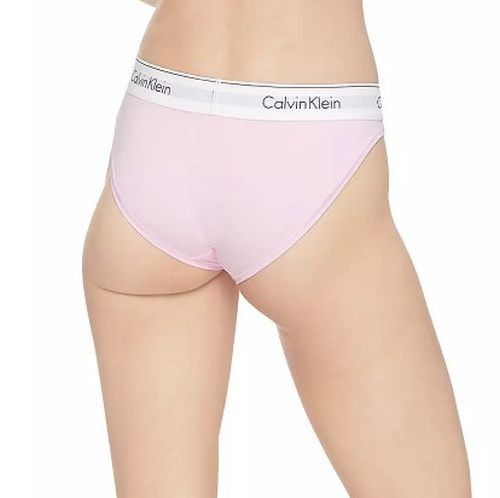 NWT Calvin Klein F3787 “Modern” Logo Cotton Bikini, Pink / White (691)