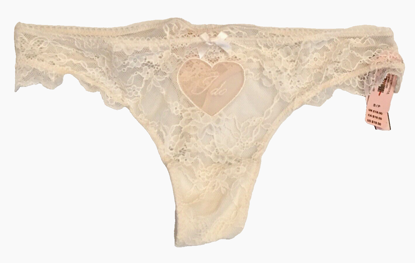 Victorias Secret Dream Angels “I Do” Ruffle Thong Size S Lace Soft White Heart