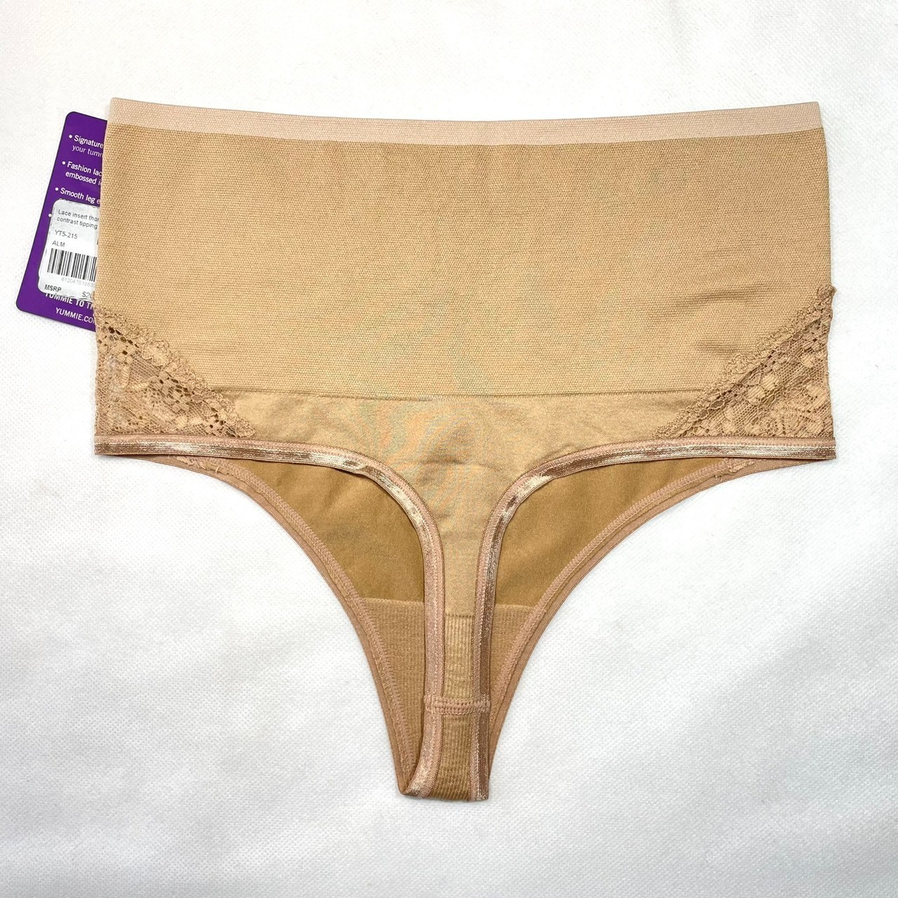 NWT Yummie Women’s M/L Lace insert Thong YT5-215 Almond