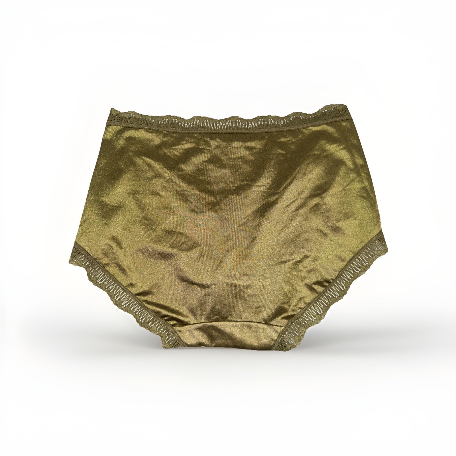 ~Shiny Large Olive with Gem Nylon Lace Blended Panties W/Bow and Gem New Size L