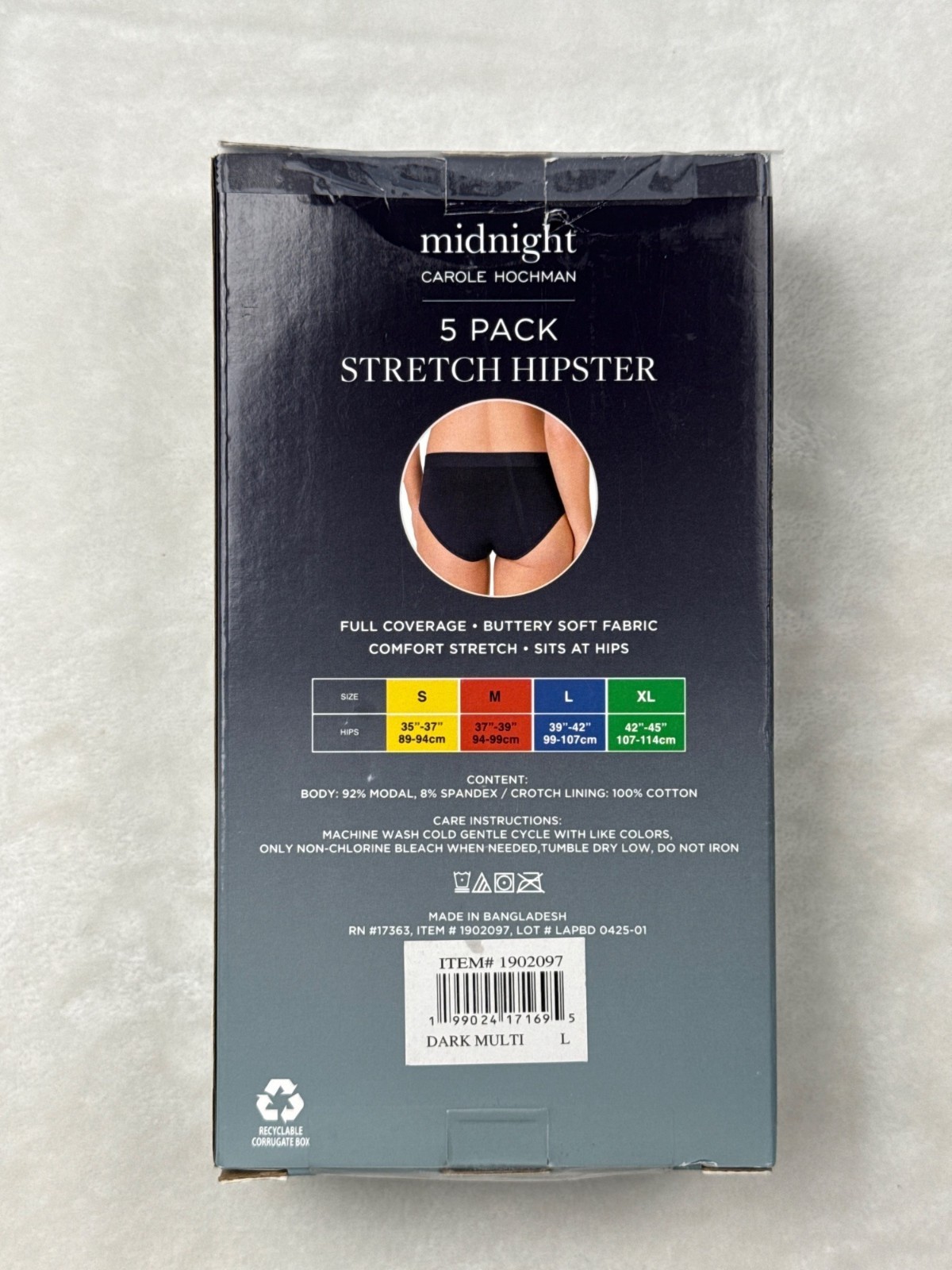 Carole Hochman 5-Pack Stretch Hipster Underwear Full Coverage Buttery Size L