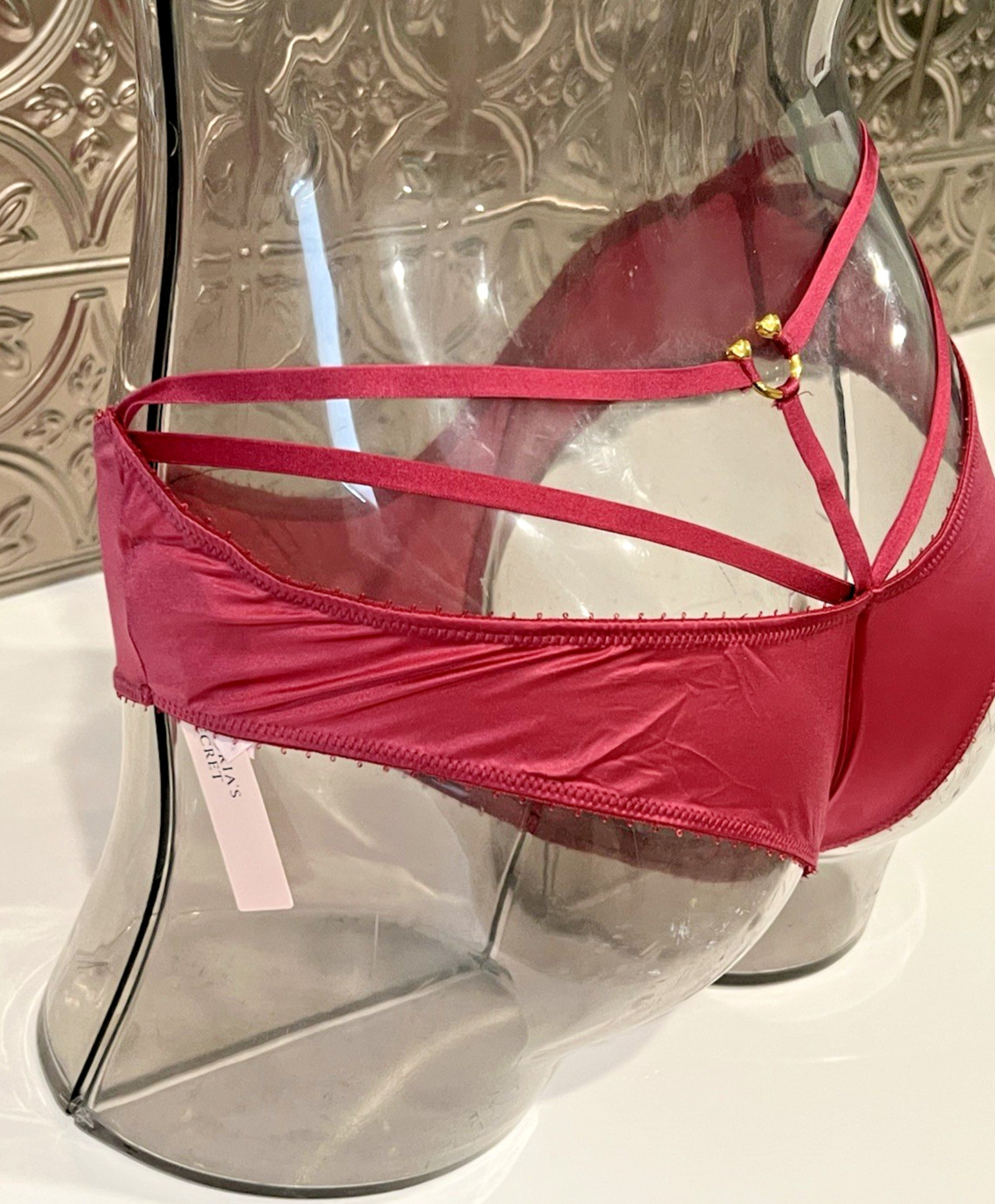 Victoria’s Secret Strappy Back Ring Hardware Satin Cheeky Panty Sz XL PEONY NWT