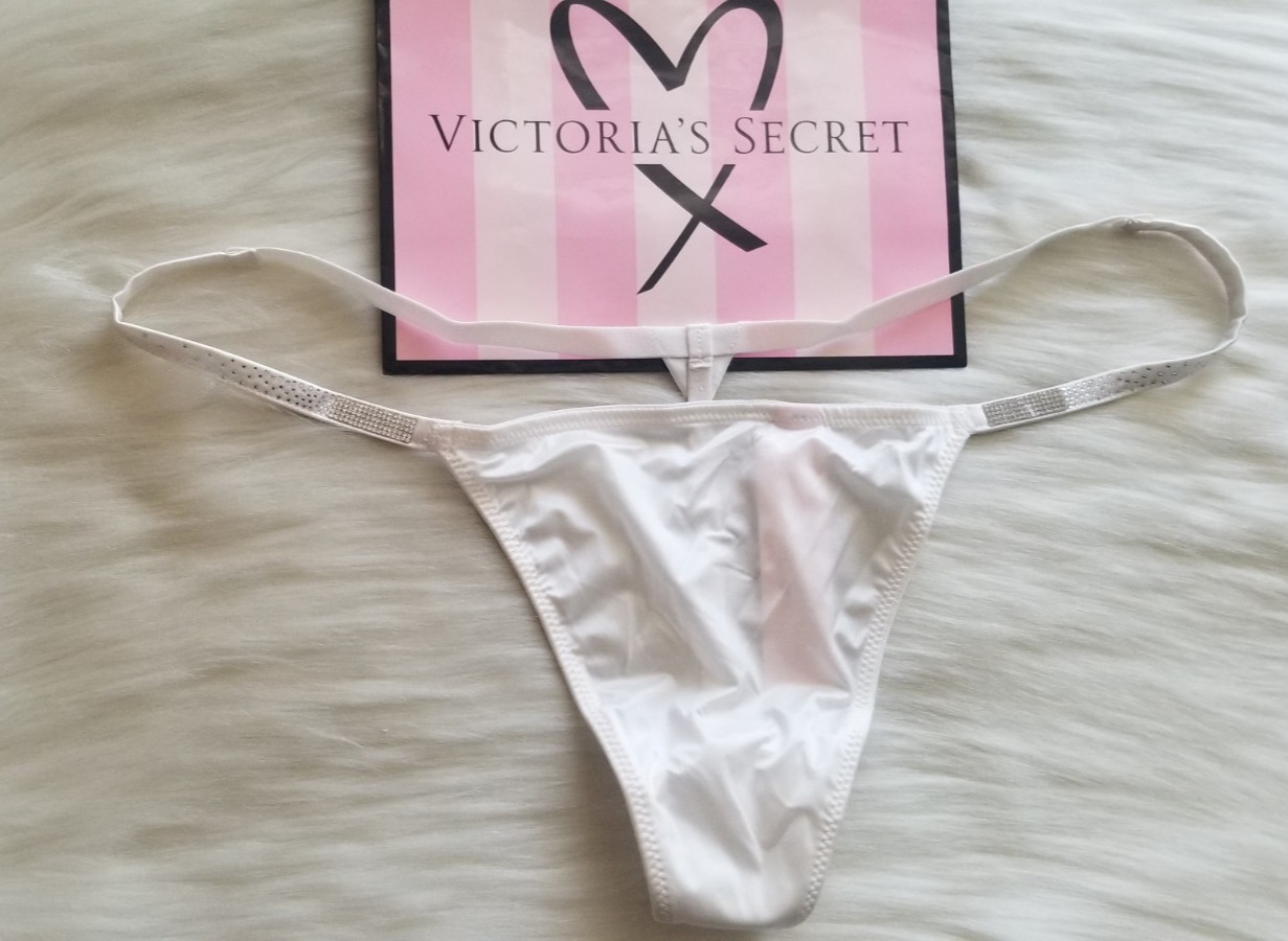 VICTORIA’S SECRET SCATTERED SHINE STRAP SMOOTH V-STRING PANTY COCONUT WHITE LARG