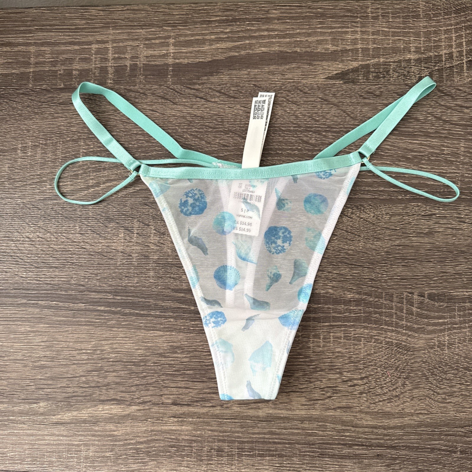 Pink By Victoria’s Secret, Small Teal Sheer Mesh Strap, Thong Panties