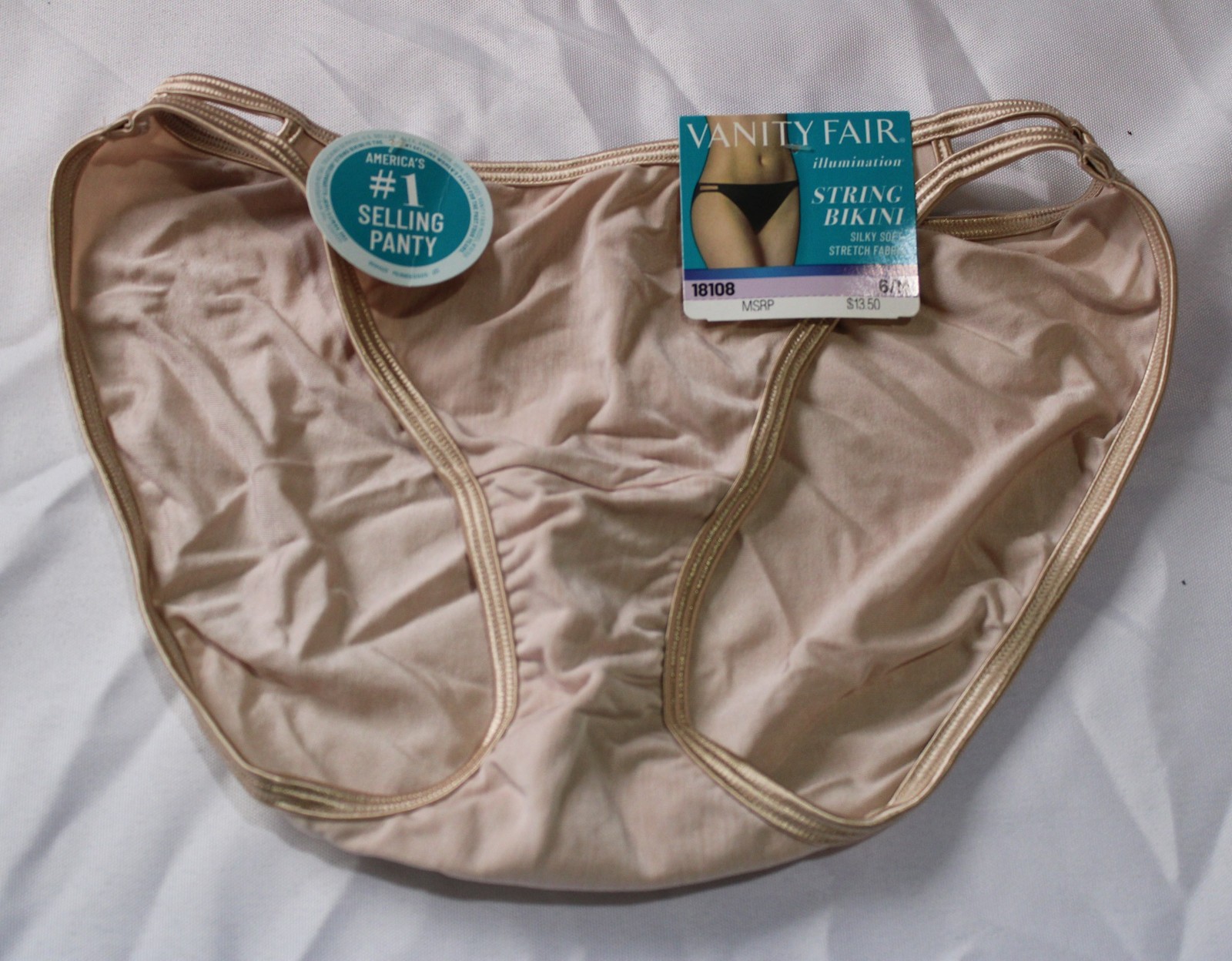 Vanity Fair Women’s Illumination String Bikini DH3 Rose Beige Medium NWT