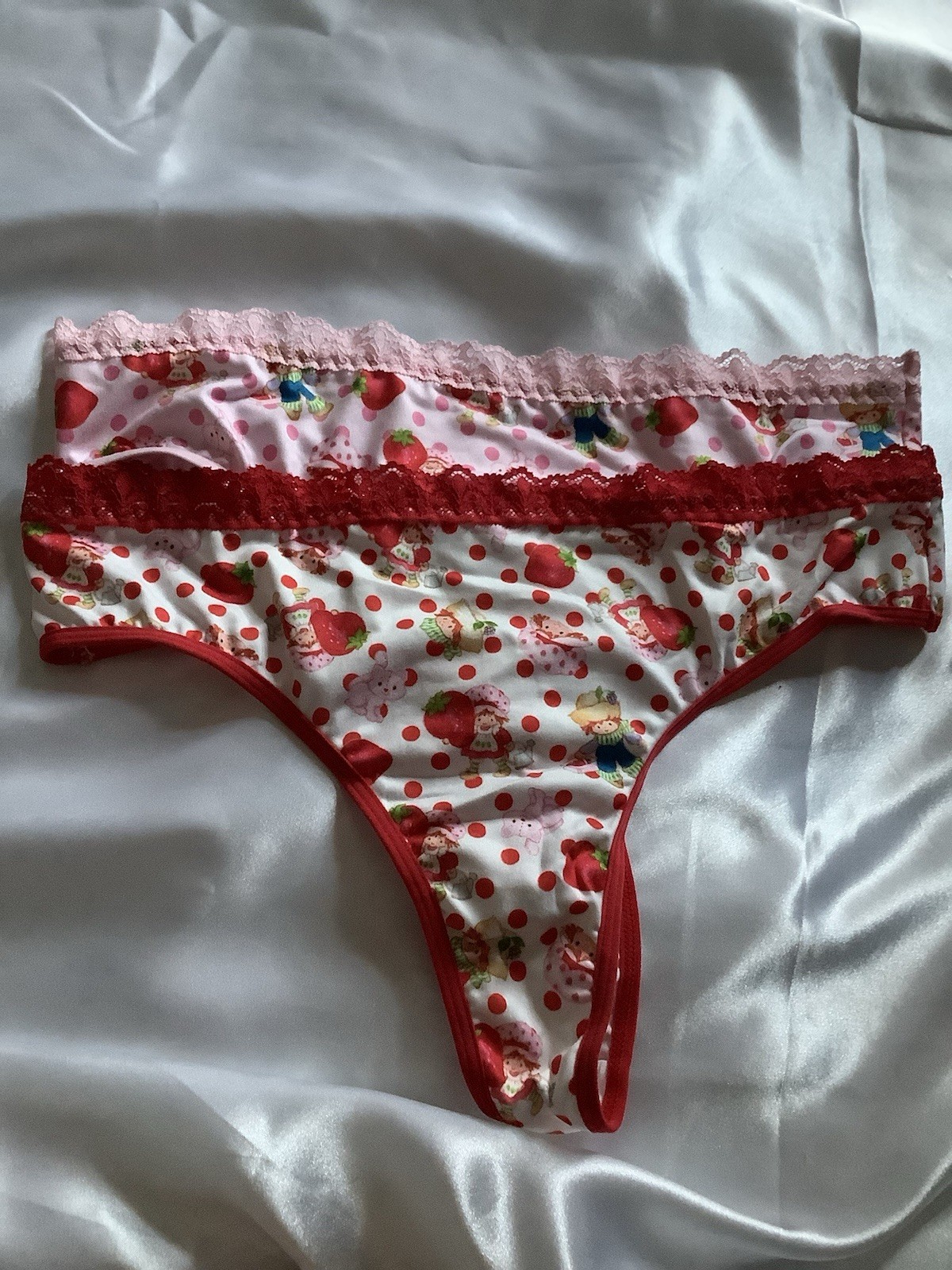 Women’s Teens Strawberry Shortcake Red Pink Kawaii Thong Panties 2pk Large