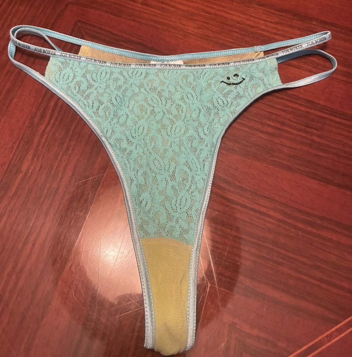 VTG NEW L Joe Boxer Lace Thong Panty Underwear Turquoise Blue Green Cotton Crtch